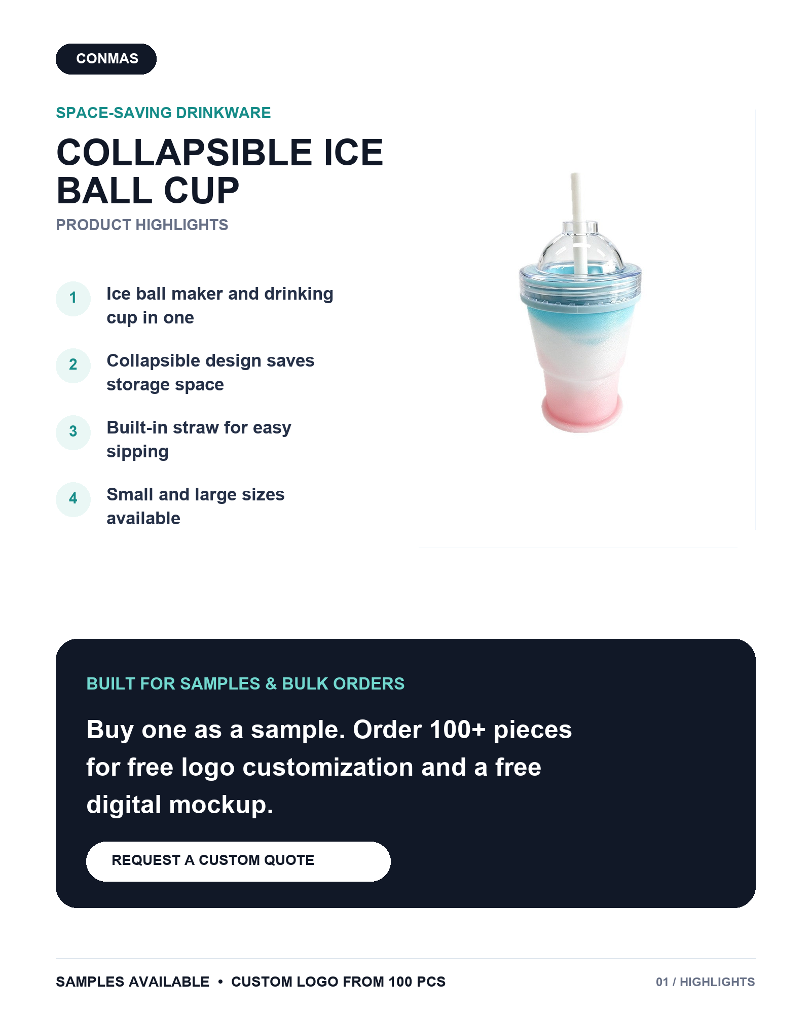 2-in-1 Collapsible Ice Ball Maker Cup with Straw