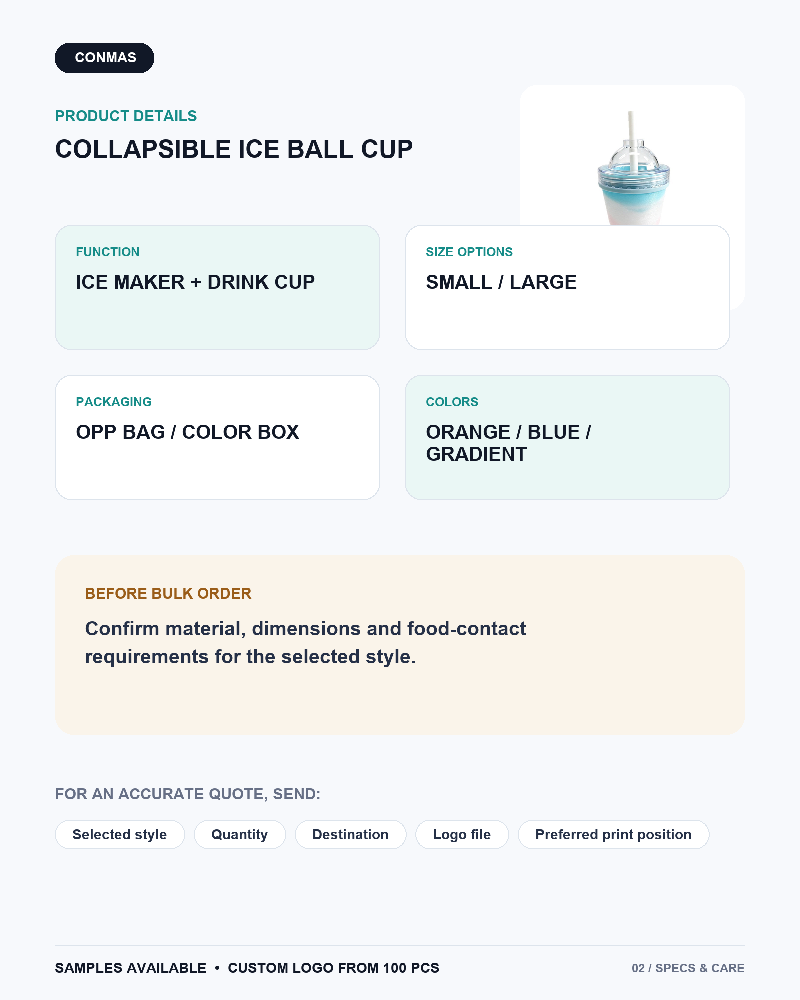 2-in-1 Collapsible Ice Ball Maker Cup with Straw