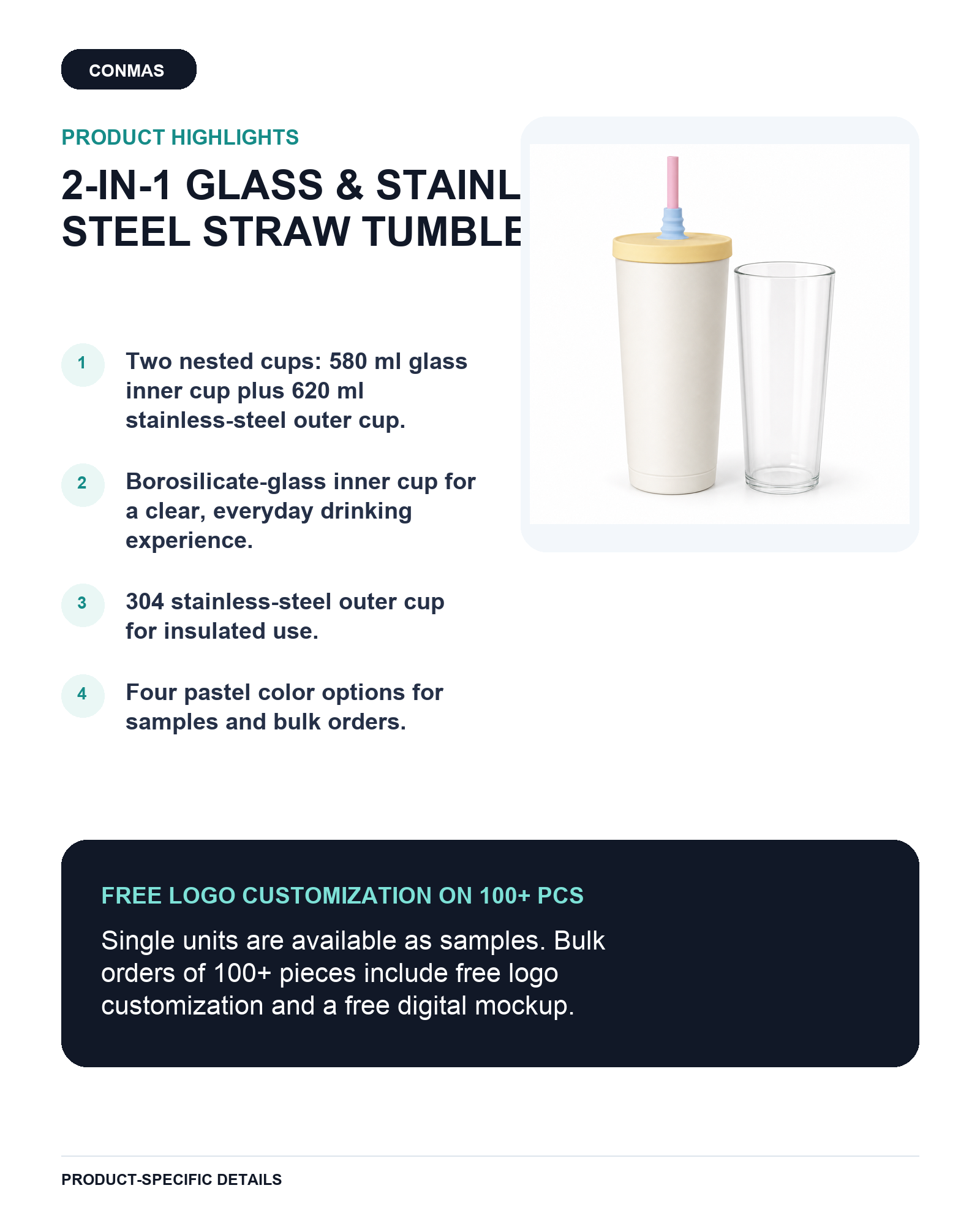 2-in-1 Borosilicate Glass & Stainless Steel Straw Tumbler – 580/620 ml