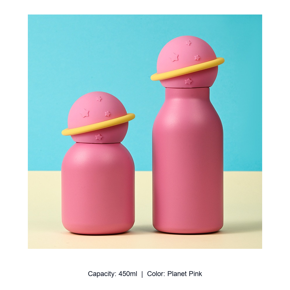 304 Stainless Steel Cartoon Animal Kids Insulated Bottle — 450ml / Planet Pink