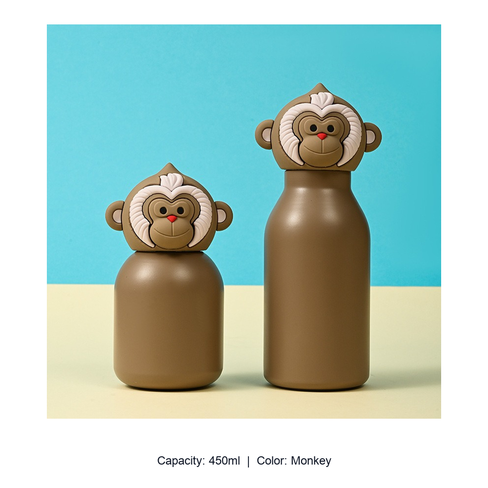 304 Stainless Steel Cartoon Animal Kids Insulated Bottle — 450ml / Monkey