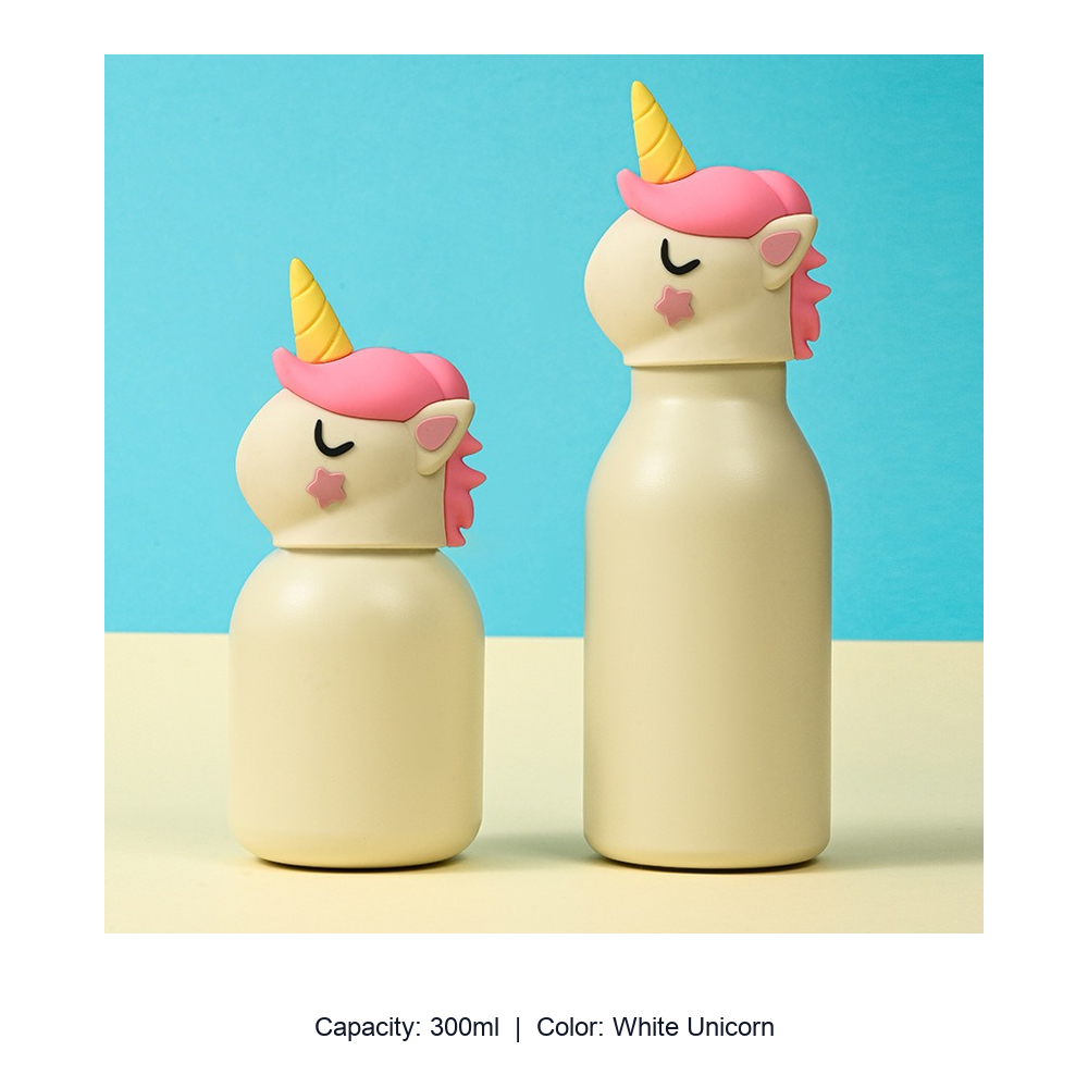 304 Stainless Steel Cartoon Animal Kids Insulated Bottle — 300ml / White Unicorn