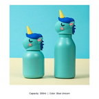 304 Stainless Steel Cartoon Animal Kids Insulated Bottle — 300ml / Blue Unicorn
