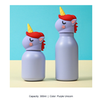 304 Stainless Steel Cartoon Animal Kids Insulated Bottle — 300ml / Purple Unicorn