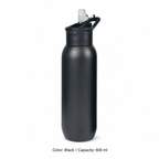 304 Stainless Steel Vacuum Sports Bottle, Straw — 600 ml / Black