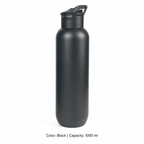 304 Stainless Steel Vacuum Sports Bottle, Straw — 1000 ml / Black