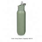 304 Stainless Steel Vacuum Sports Bottle, Straw — 600 ml / Army Green
