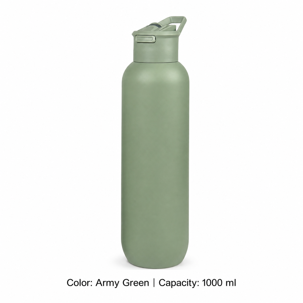 304 Stainless Steel Vacuum Sports Bottle, Straw — 1000 ml / Army Green