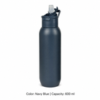 304 Stainless Steel Vacuum Sports Bottle, Straw — 600 ml / Navy Blue