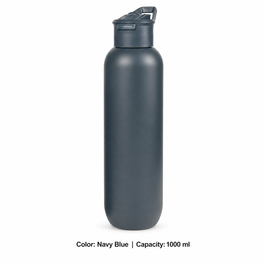 304 Stainless Steel Vacuum Sports Bottle, Straw — 1000 ml / Navy Blue