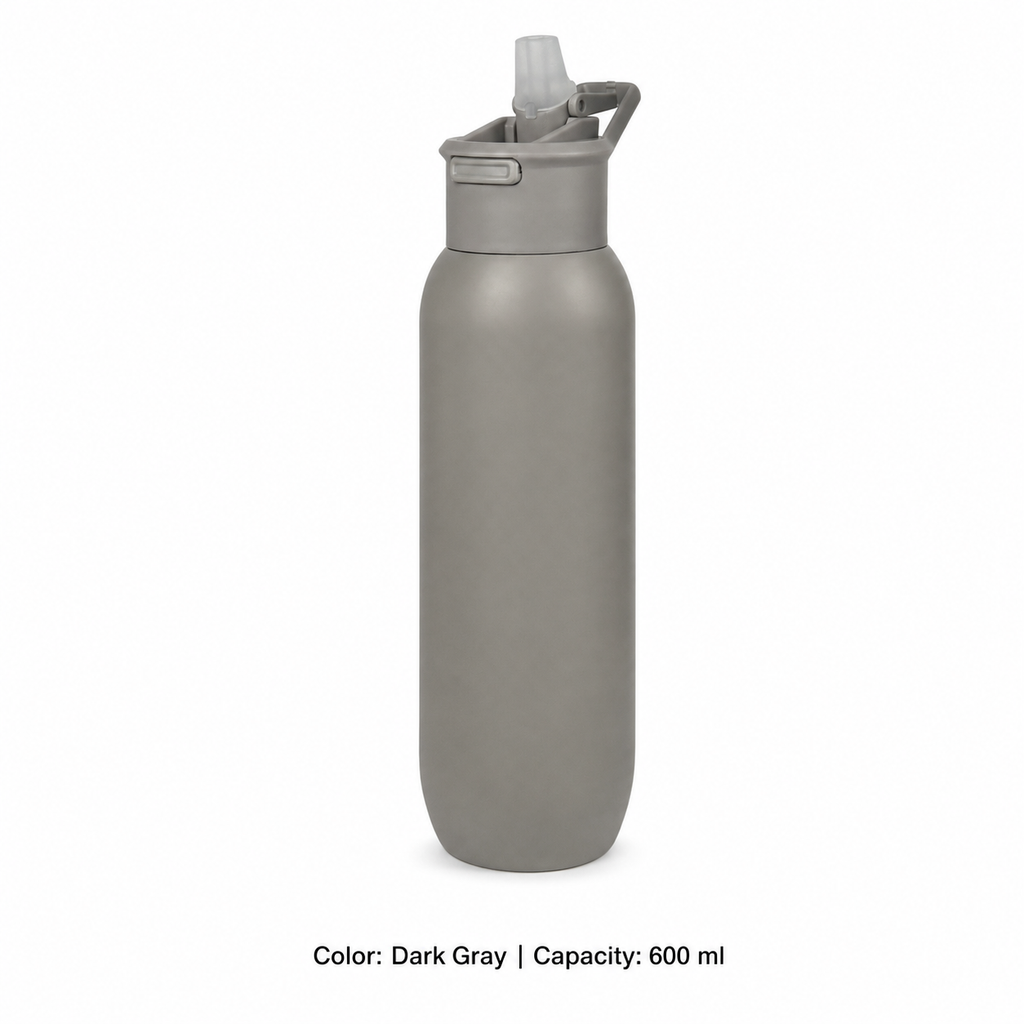 304 Stainless Steel Vacuum Sports Bottle, Straw — 600 ml / Dark Gray