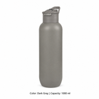 304 Stainless Steel Vacuum Sports Bottle, Straw — 1000 ml / Dark Gray