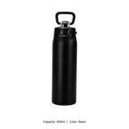 304 Stainless Steel Vacuum Sports Bottle with Straw Lid — 650ml / Black