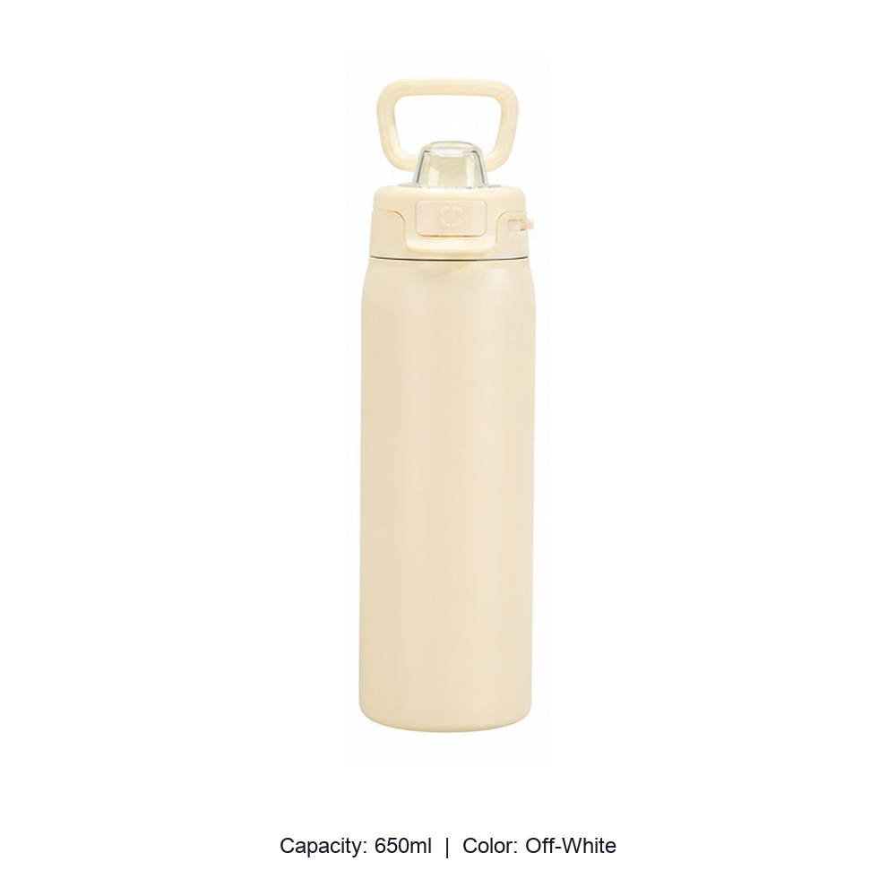 304 Stainless Steel Vacuum Sports Bottle with Straw Lid — 650ml / Off-White