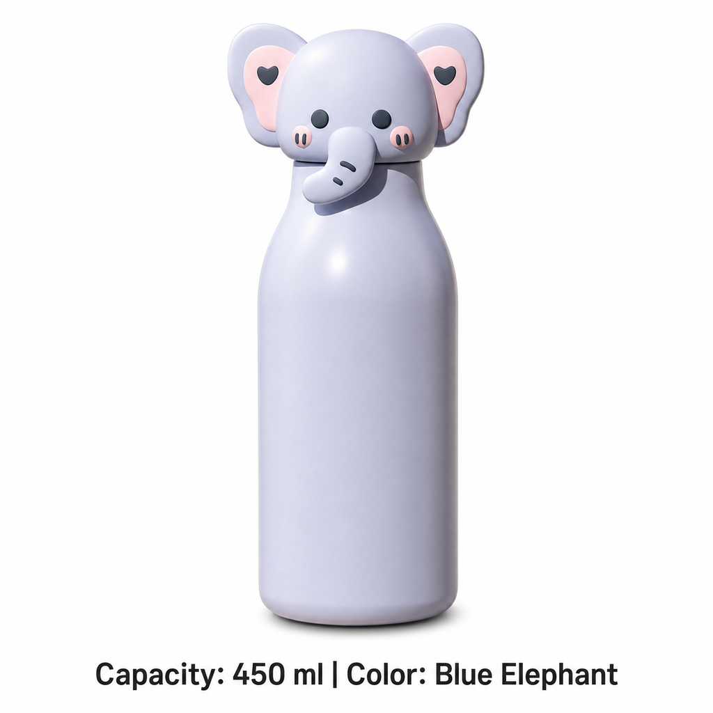 316 Stainless Steel Cartoon Straw Bottle — 450 ml / Blue Elephant