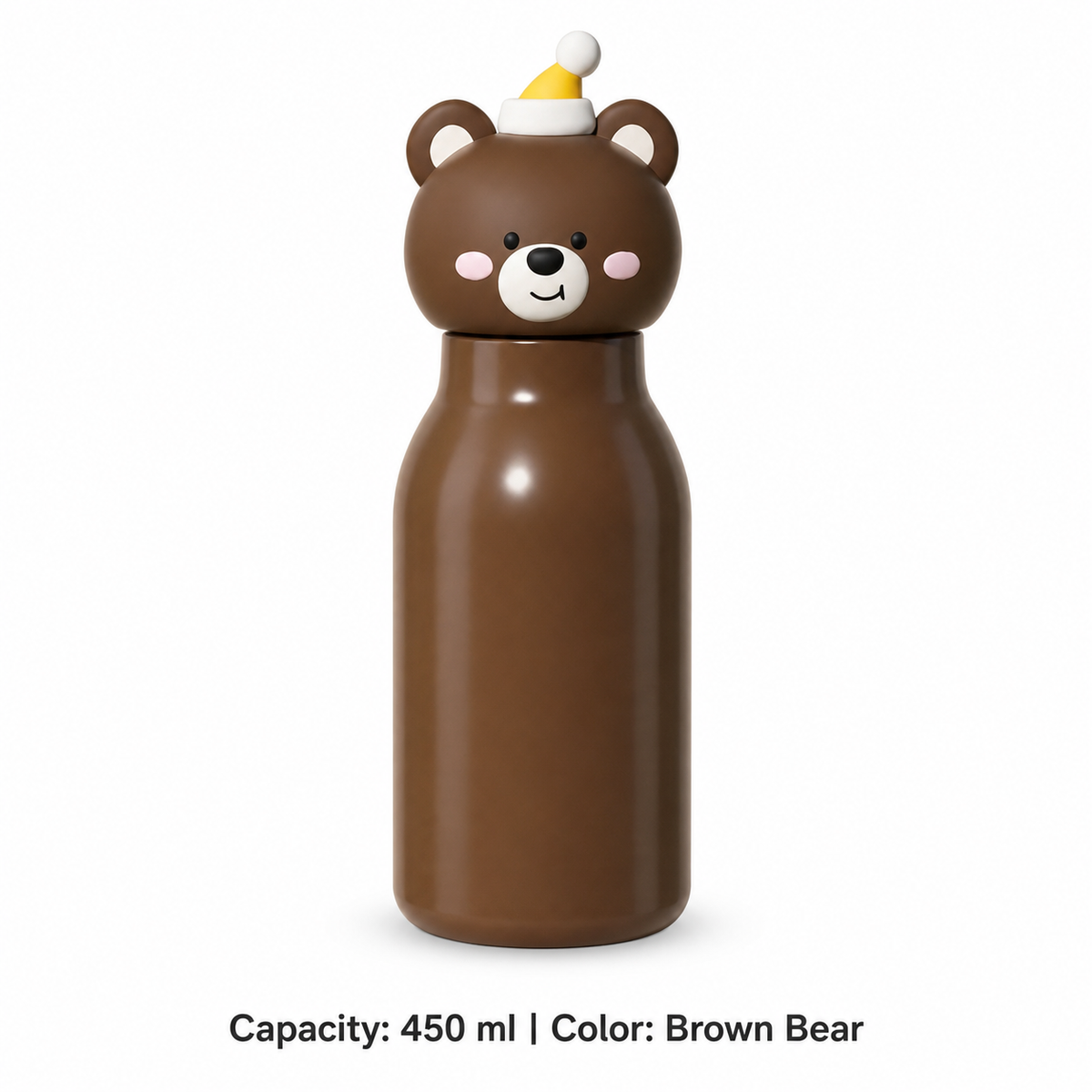316 Stainless Steel Cartoon Straw Bottle — 450 ml / Brown Bear