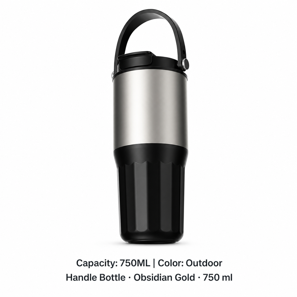 316 Stainless Steel Ceramic-Lined Dual-Drink Tumbler — 750ML / Outdoor Handle Bottle · Obsidian Gold · 750 ml