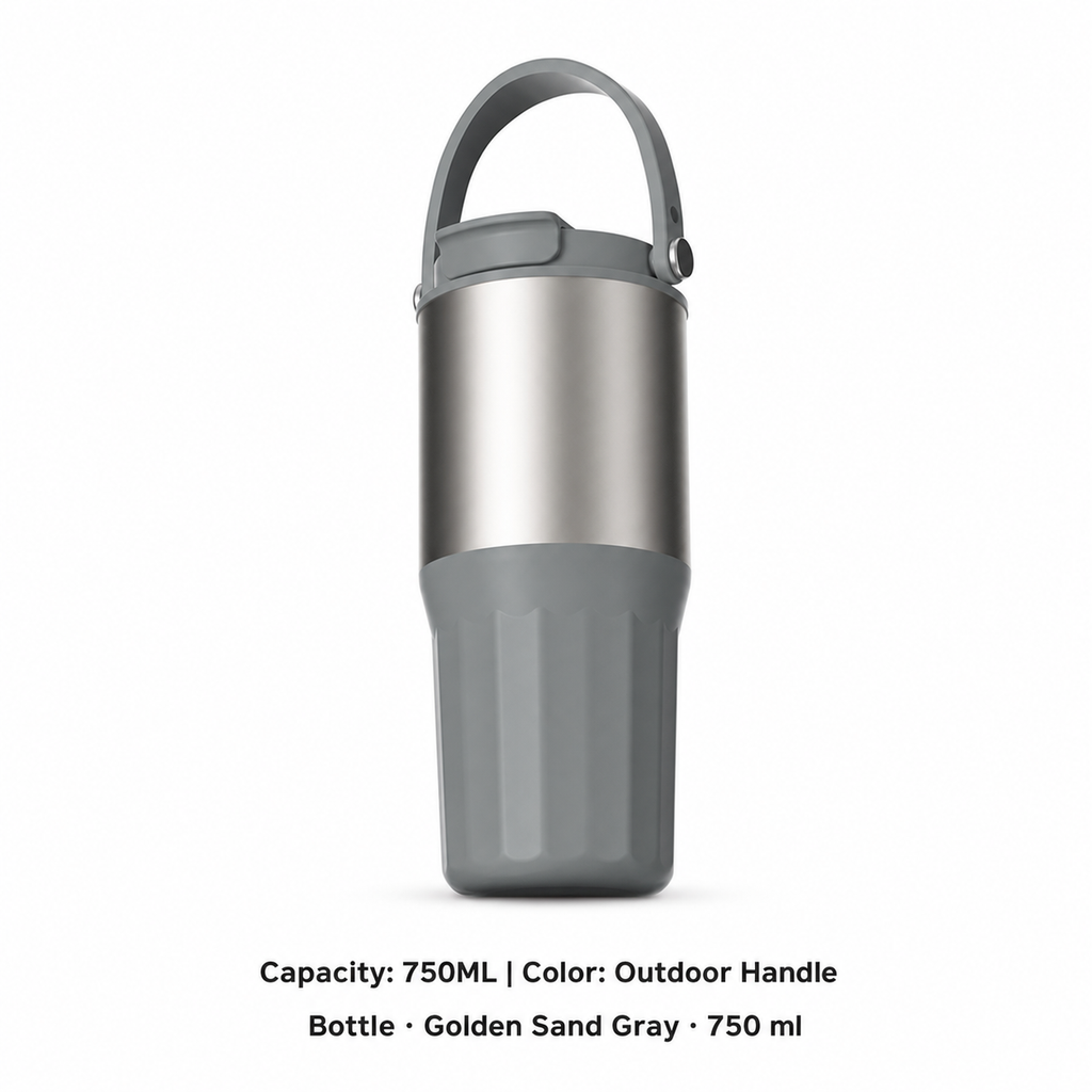 316 Stainless Steel Ceramic-Lined Dual-Drink Tumbler — 750ML / Outdoor Handle Bottle · Golden Sand Gray · 750 ml