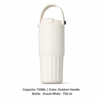 316 Stainless Steel Ceramic-Lined Dual-Drink Tumbler — 750ML / Outdoor Handle Bottle · Gravel White · 750 ml