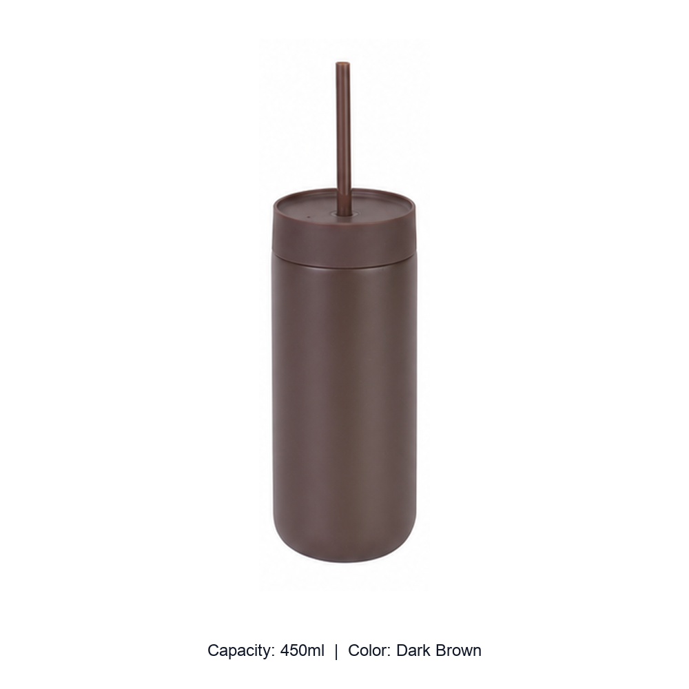450ml 316 Stainless Steel Vacuum Straw Bottle — 450ml / Dark Brown