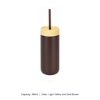 450ml 316 Stainless Steel Vacuum Straw Bottle — 450ml / Light Yellow and Dark Brown
