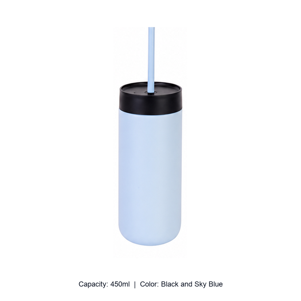 450ml 316 Stainless Steel Vacuum Straw Bottle — 450ml / Black and Sky Blue