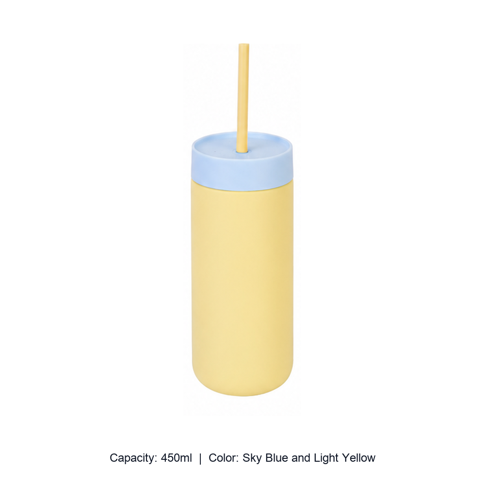450ml 316 Stainless Steel Vacuum Straw Bottle — 450ml / Sky Blue and Light Yellow