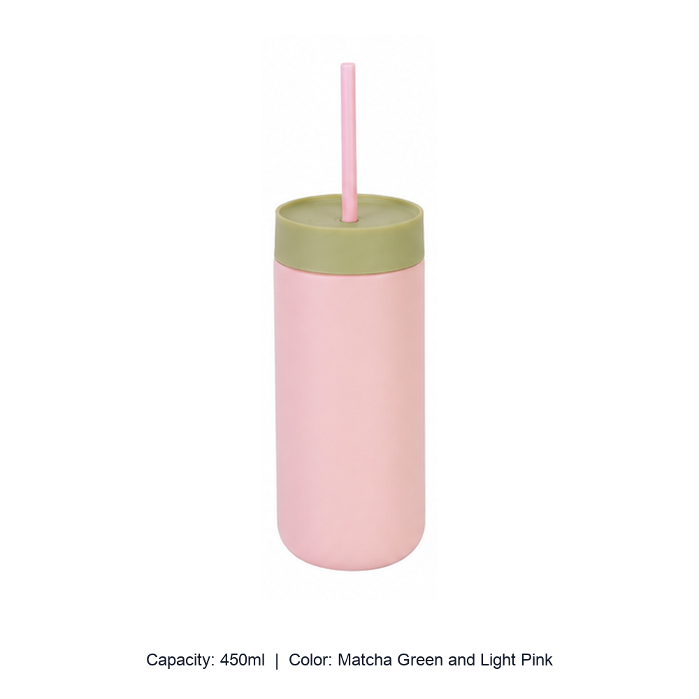 450ml 316 Stainless Steel Vacuum Straw Bottle — 450ml / Matcha Green and Light Pink