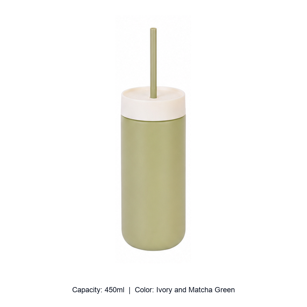 450ml 316 Stainless Steel Vacuum Straw Bottle — 450ml / Ivory and Matcha Green