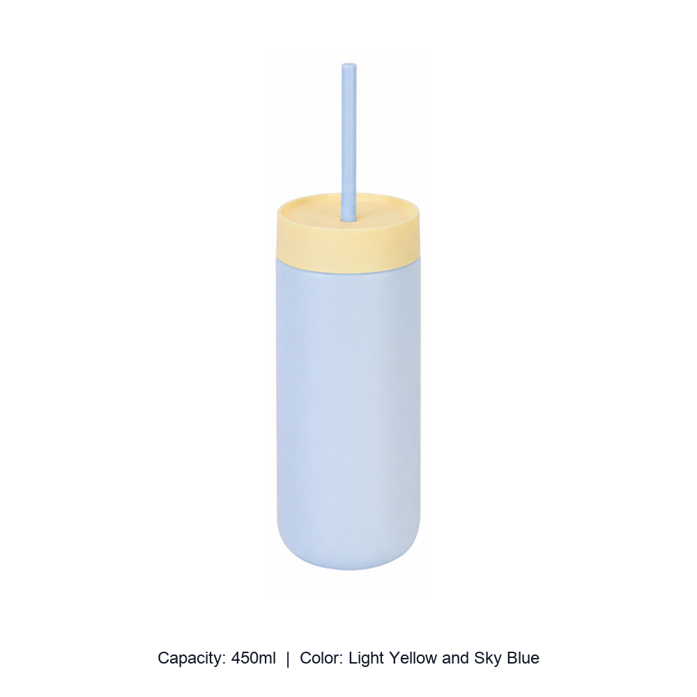 450ml 316 Stainless Steel Vacuum Straw Bottle — 450ml / Light Yellow and Sky Blue