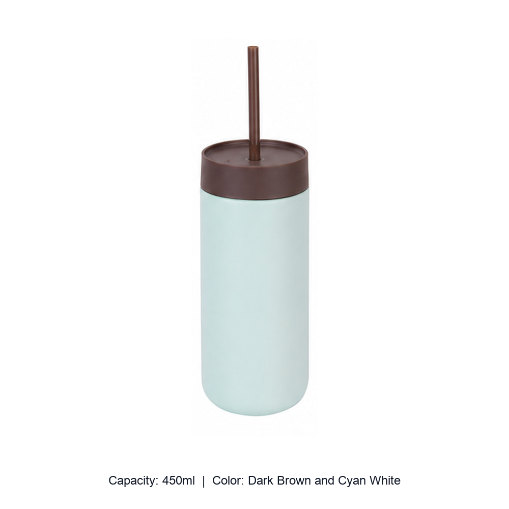 450ml 316 Stainless Steel Vacuum Straw Bottle — 450ml / Dark Brown and Cyan White