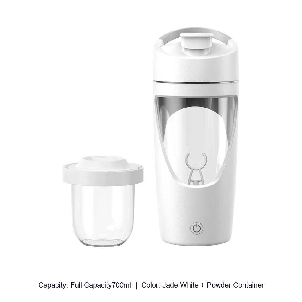 700ml Electric Tritan Mixing Shaker Bottle — Full Capacity700ml / Jade White + Powder Container