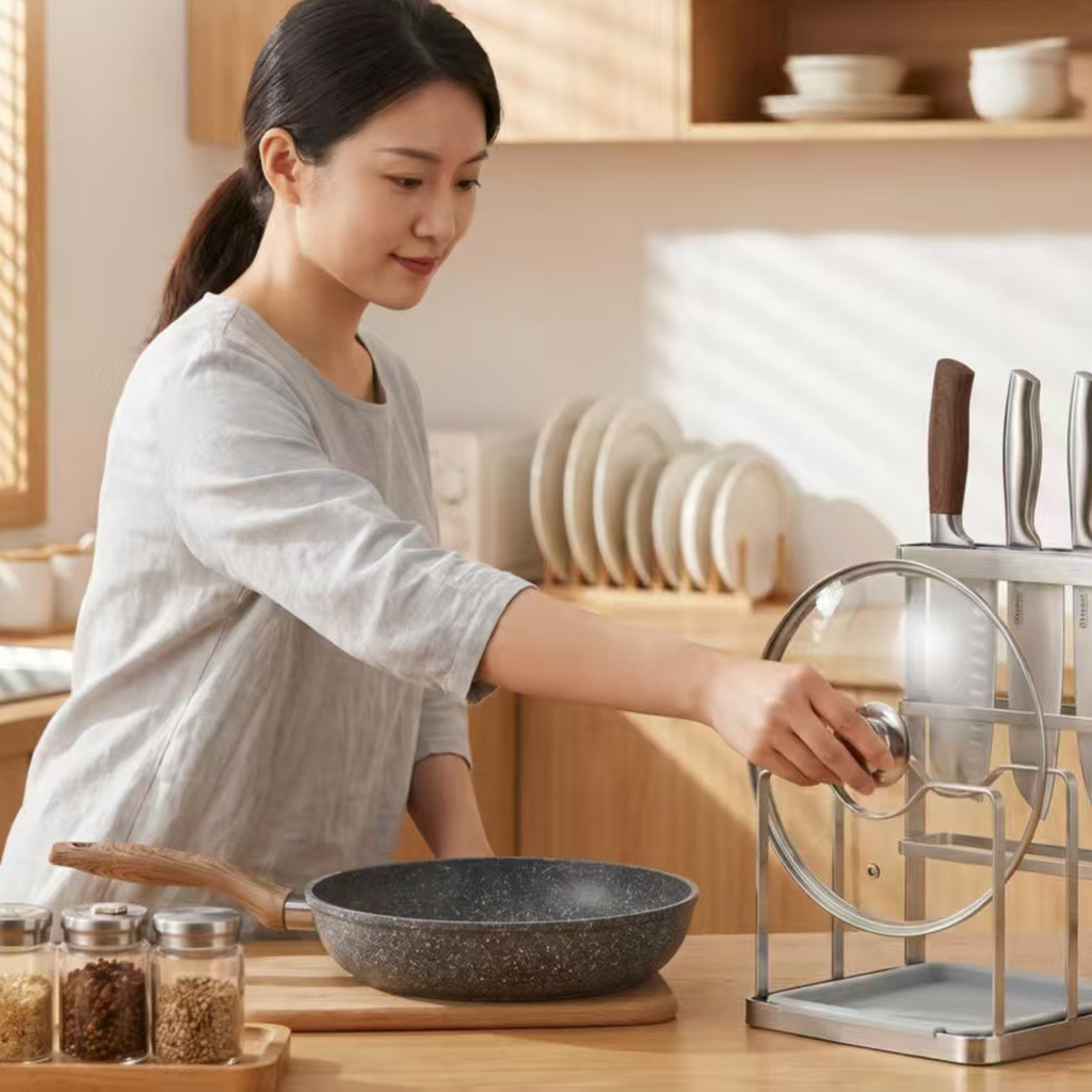Stainless Steel Knife, Lid and Cutting Board Organizer