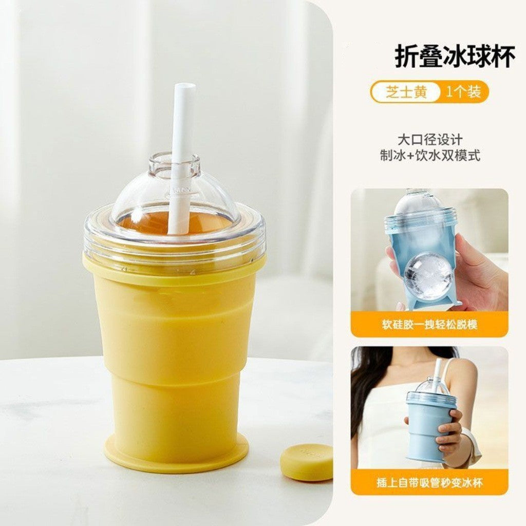 2-in-1 Collapsible Ice Ball Maker Cup with Straw