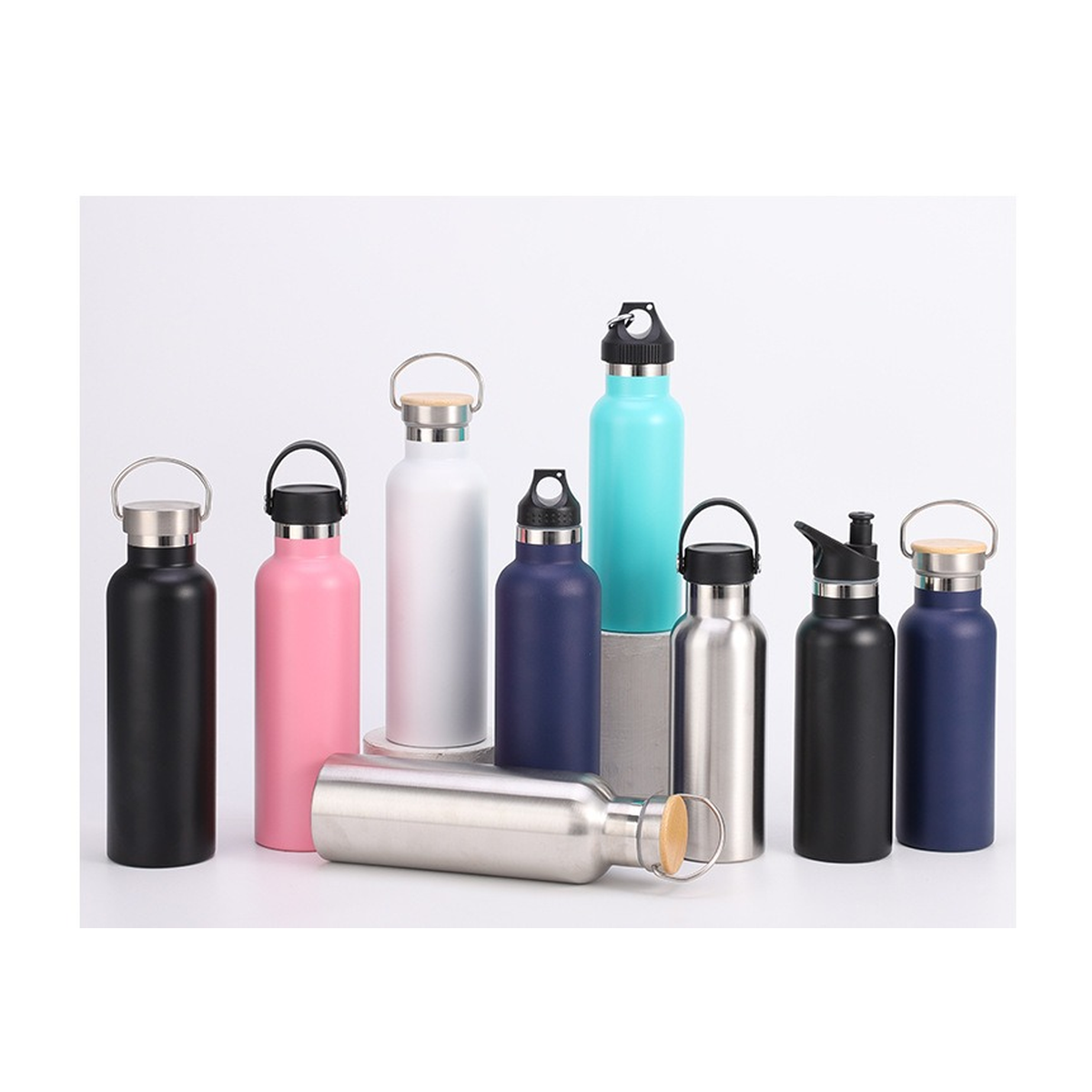 Bamboo-Lid Stainless Steel Wide-Mouth Sports Bottle gallery view 1