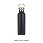 Bamboo-Lid Stainless Steel Wide-Mouth Sports Bottle — 750ml / Black