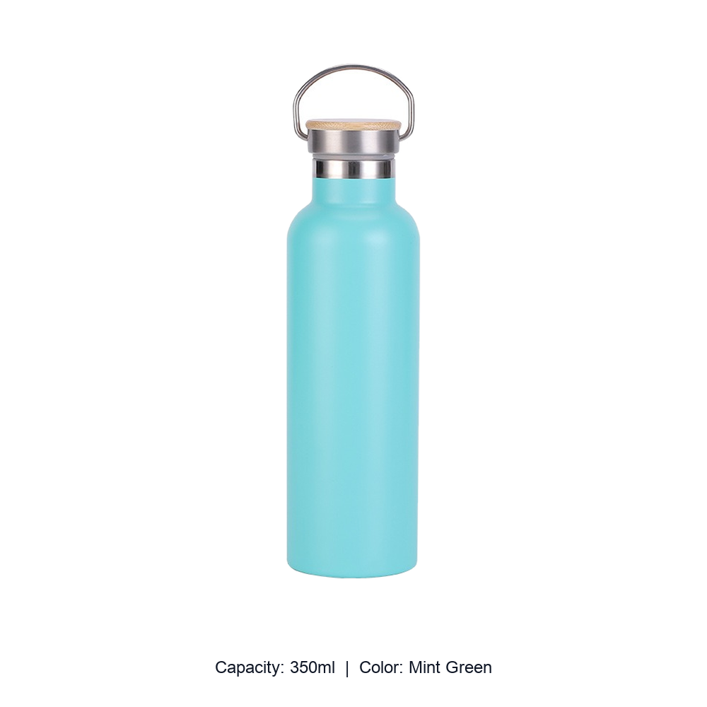 Bamboo-Lid Stainless Steel Wide-Mouth Sports Bottle — 350ml / Mint Green
