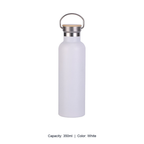 Bamboo-Lid Stainless Steel Wide-Mouth Sports Bottle — 350ml / White