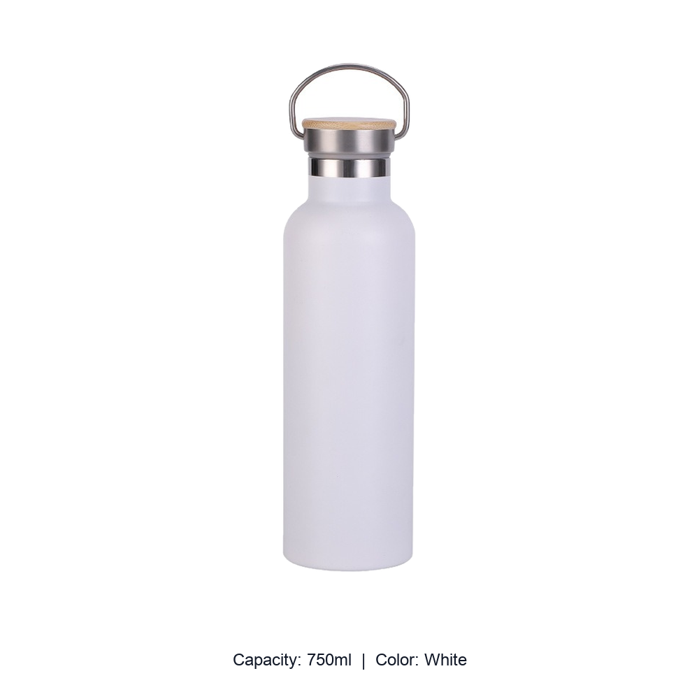 Bamboo-Lid Stainless Steel Wide-Mouth Sports Bottle — 750ml / White