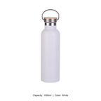 Bamboo-Lid Stainless Steel Wide-Mouth Sports Bottle — 1000ml / White