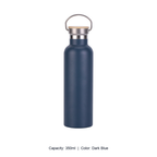 Bamboo-Lid Stainless Steel Wide-Mouth Sports Bottle — 350ml / Dark Blue