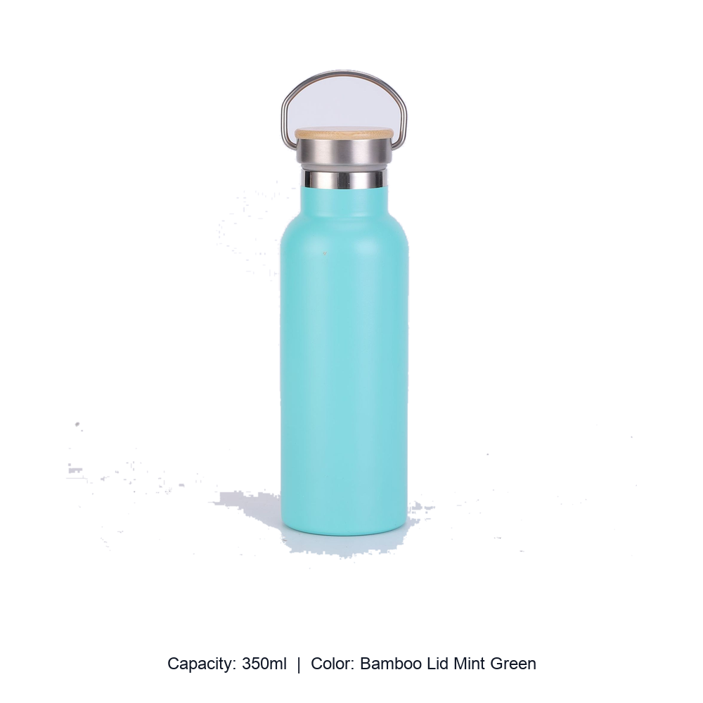 Bamboo-Lid Stainless Steel Wide-Mouth Sports Bottle — 350ml / Bamboo Lid Mint Green