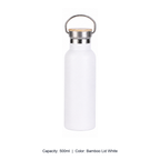 Bamboo-Lid Stainless Steel Wide-Mouth Sports Bottle — 500ml / Bamboo Lid White