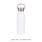 Bamboo-Lid Stainless Steel Wide-Mouth Sports Bottle — 750ml / Bamboo Lid White