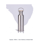 Bamboo-Lid Stainless Steel Wide-Mouth Sports Bottle — 1000ml / Bamboo Lid Natural Steel
