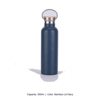 Bamboo-Lid Stainless Steel Wide-Mouth Sports Bottle — 500ml / Bamboo Lid Navy