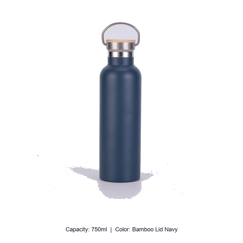 Bamboo-Lid Stainless Steel Wide-Mouth Sports Bottle — 750ml / Bamboo Lid Navy