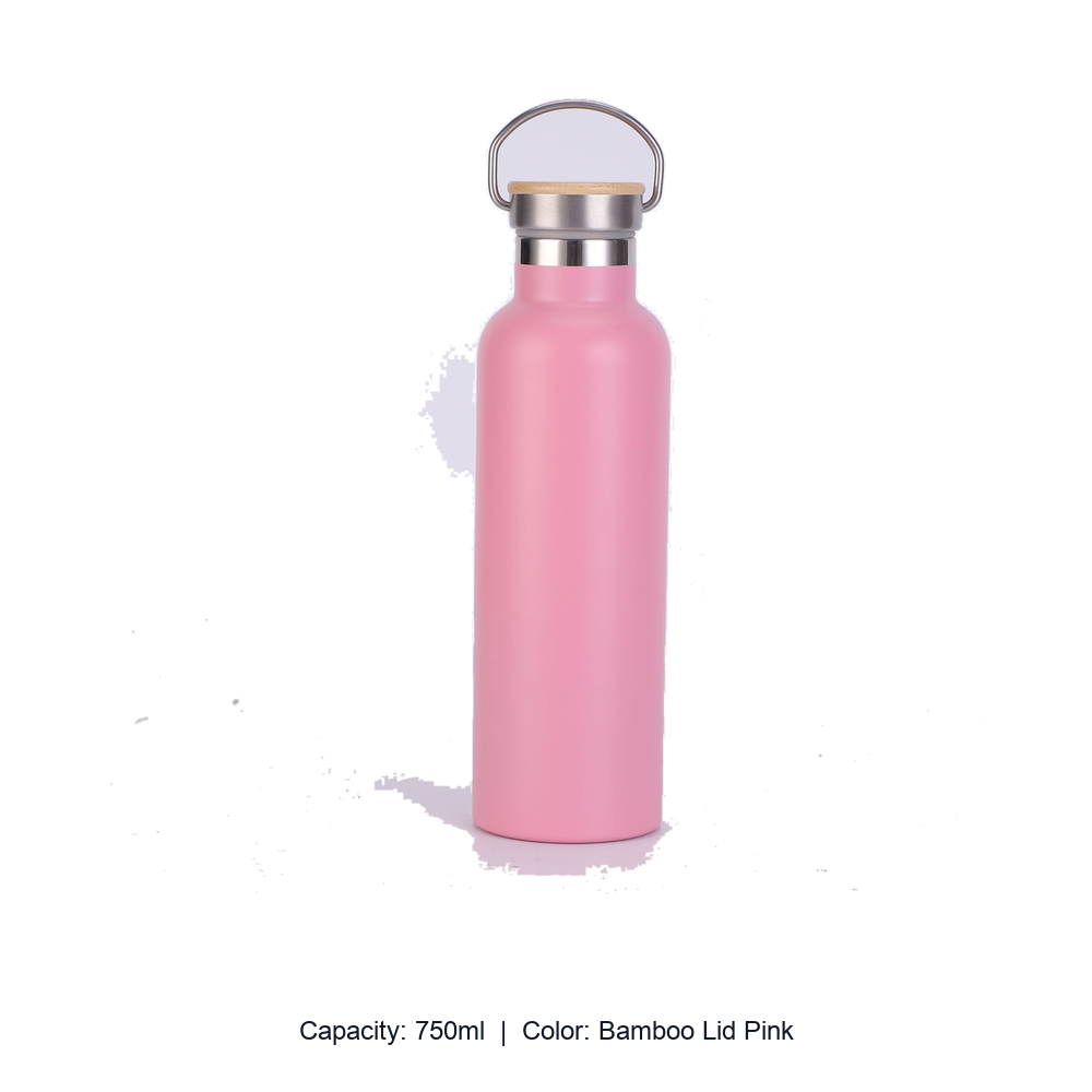 Bamboo-Lid Stainless Steel Wide-Mouth Sports Bottle — 750ml / Bamboo Lid Pink