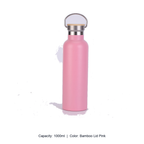 Bamboo-Lid Stainless Steel Wide-Mouth Sports Bottle — 1000ml / Bamboo Lid Pink