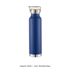 Bamboo-Lid Stainless Steel Wide-Mouth Sports Bottle — 600ml / BlueSteel Base